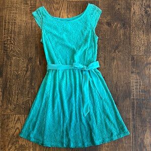 LC Lauren Conrad Lace Teal Dress with Belt